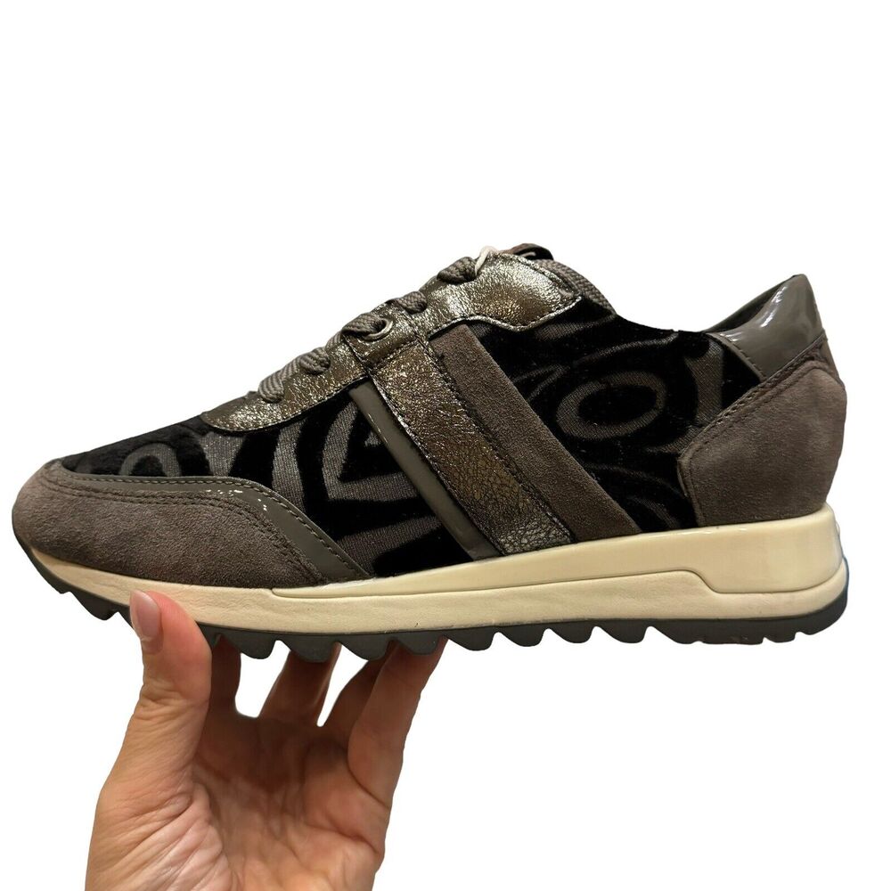 Geox Tabelya Sneakers Dark Grey, Black Velvet ,Suede Comfort Tennis Shoes 7 $170 - Picture 7 of 7